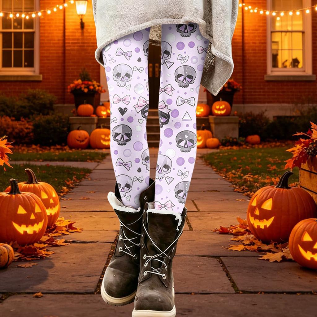 Women's Halloween Printed Stretchy Leggings Pants for Cozy Casual Home Wear