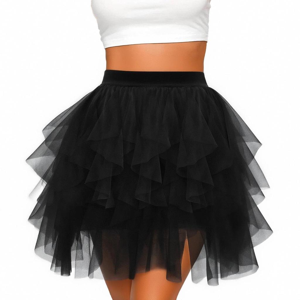Dámská Módní Barevná Síťovaná Sukně do Pasu A-line Nařasená Sukně Dortová Sukně Roztomilá Baletní Poloviční Sukně