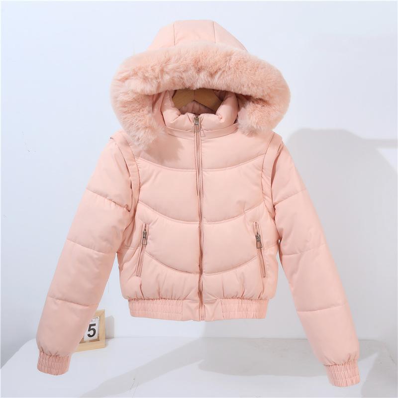 New Style Fur Collar Down Jacket for Women, Korean Style Short Plus Velvet Jacket, Winter Thickened Cotton Jacket for Little People
