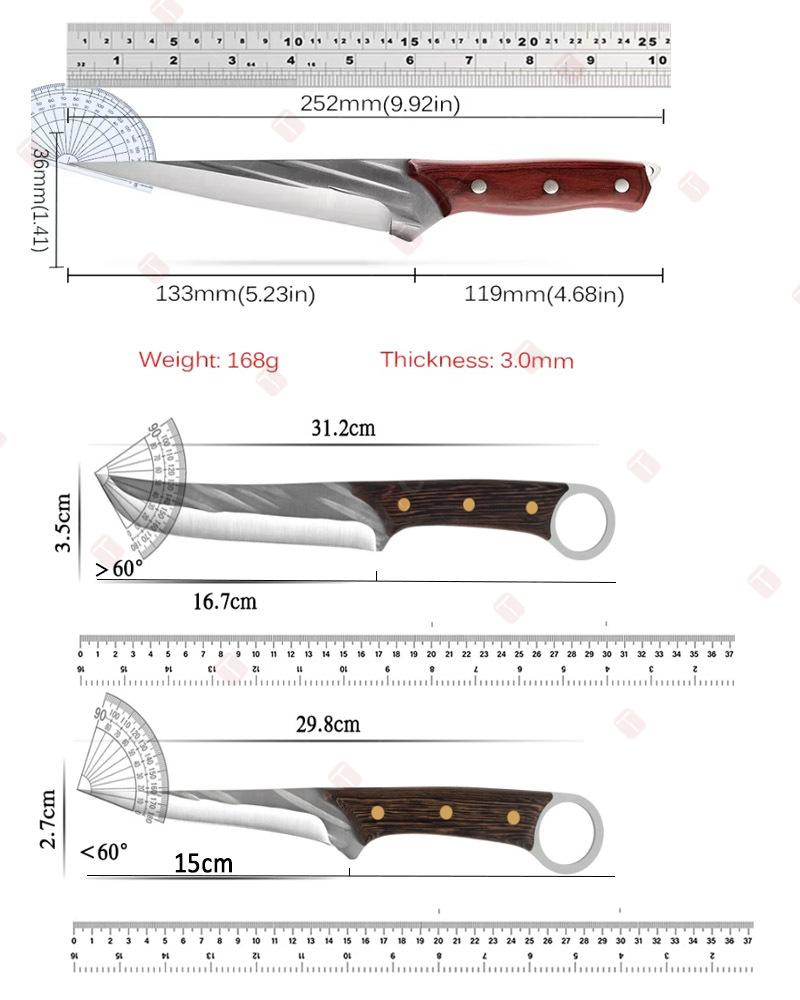 Professional Kitchen Boning Knife Stainless Steel Meat Cutting Butcher Knife Wood Handle Multifunctional BBQ Knives with Cover