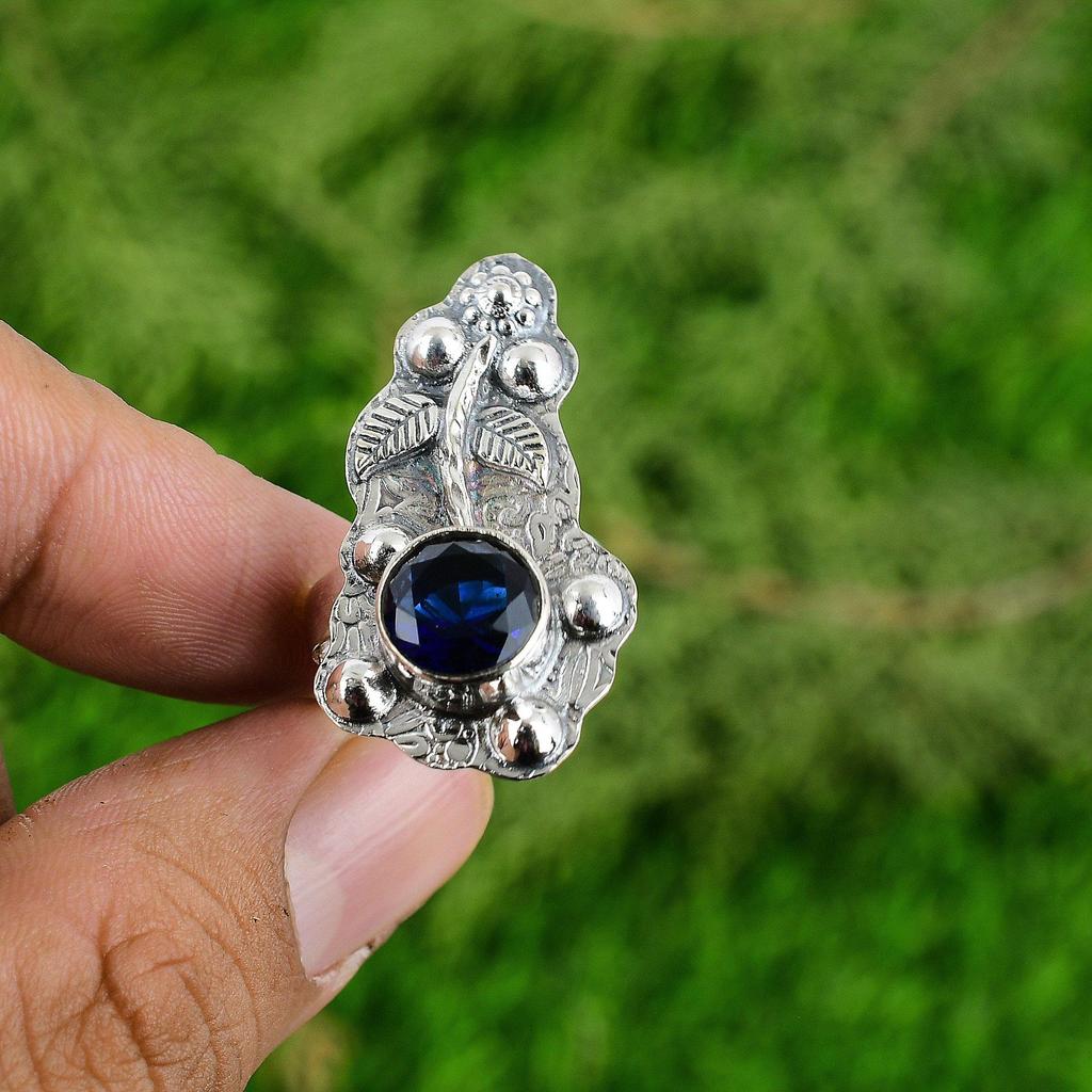Natural Tanzanite Quartz 925 Silver Solitaire Flower Adjustable Ring For Girls