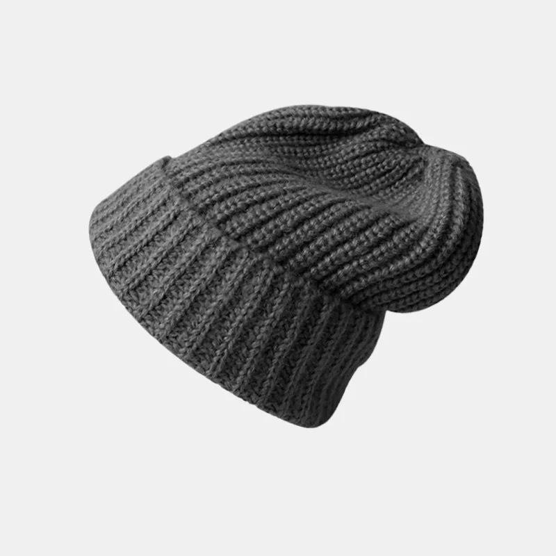 Winter Hat Women's Autumn and Winter Wool Hat Big Head Circumference Black Cold Hat Warm Ear Protection Confinement Knitted Pile Hat Men