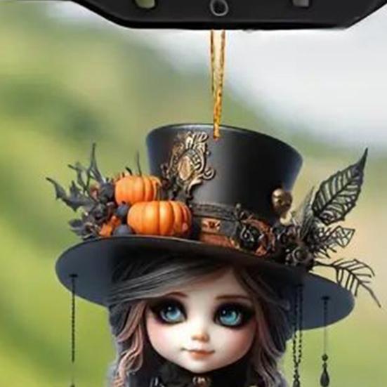 Halloween Witch Car Pendant Pumpkin Lanterns Bat Elements Rearview Mirror Ornament Gothic Tabletop Hanging Accessories