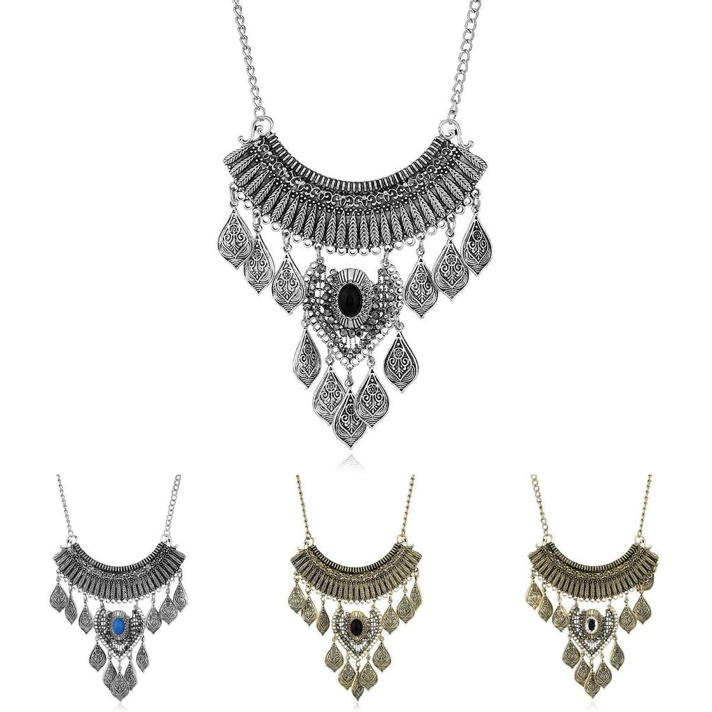 Retro Tree Leaf Statement Necklace With Multilayer Chain And Diamond Accents For Boho Style