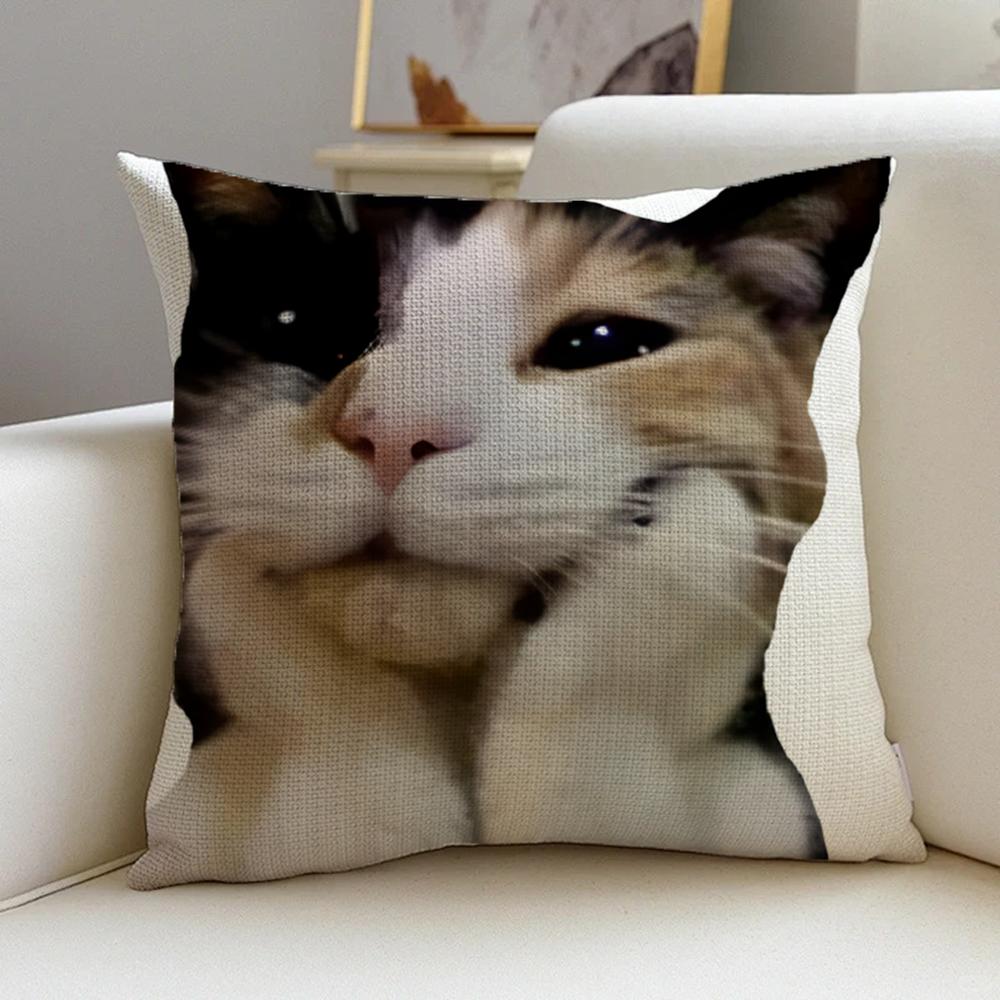 P-Funny Cat Meme Cushion Cover Natural Linen Pillowcase Set, All-In-One Decor For Sofa, Bedroom & Chair