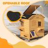 2-story Cat House Outdoor, Weatherproof Wooden Cat Enclosure for Feral Cats with Escape Door, Openable Roof, Jumping Platforms, Natural Wood Finish