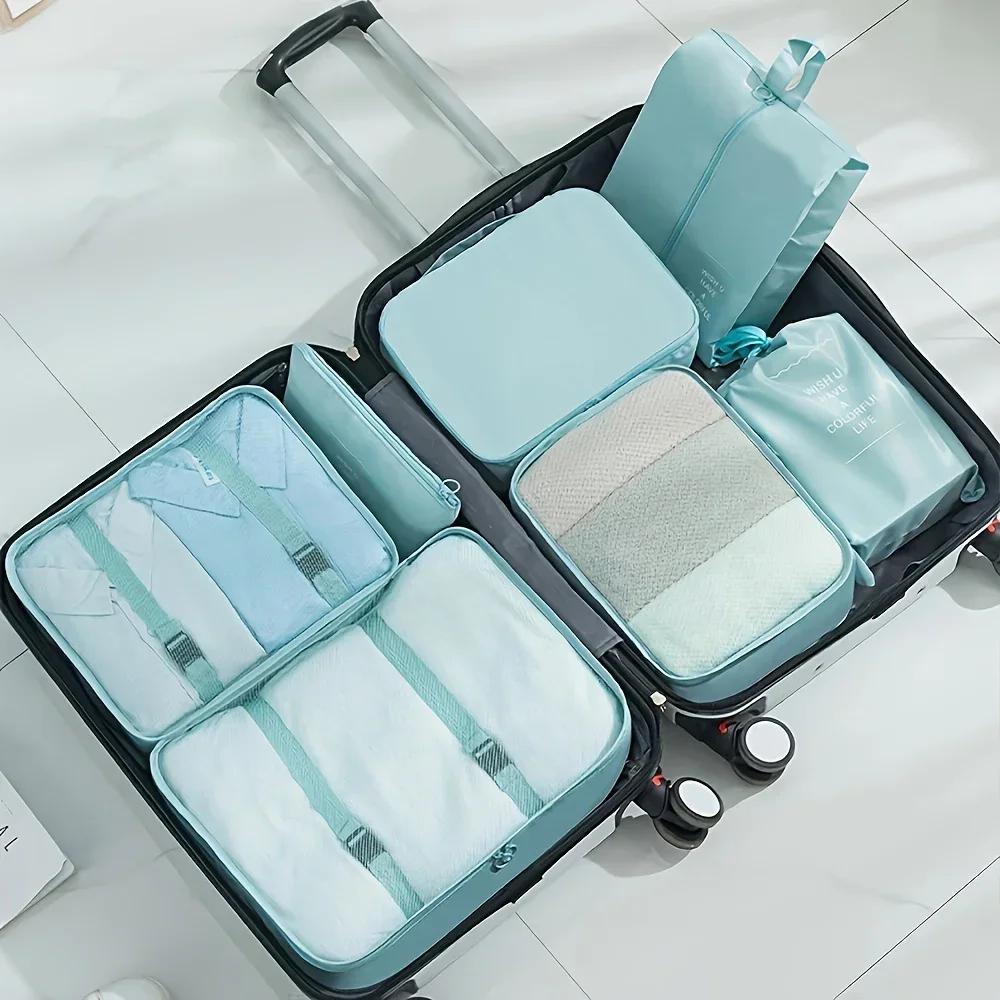 

Clothing Storage Bag Travel Supplies Sub Packaging Bag Multifunctional Luggage Sorting Bag 7-piece Set Folding Storage Bag небо синє кольору
