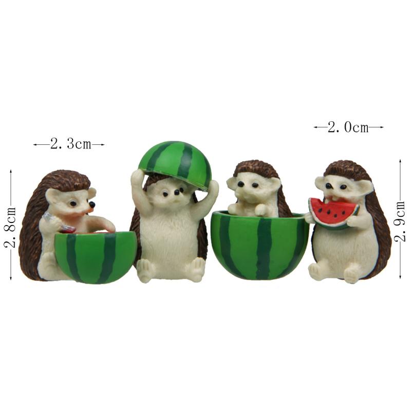 

4PCS Tiny Bonsai Microlandscape Decoration Cute Watermelon Hedgehog Animal PVC Craft Miniature Figure Fairy Garden Decor
