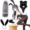 Sakurajima Mai Tavşan Anime Cosplay Kostümü Siyah Seksi Sevimli Tulum Cadılar Bayramı Rol Oyunu Tavşan Takımı Peruk Ayakkabı Giysi Beden M/XL