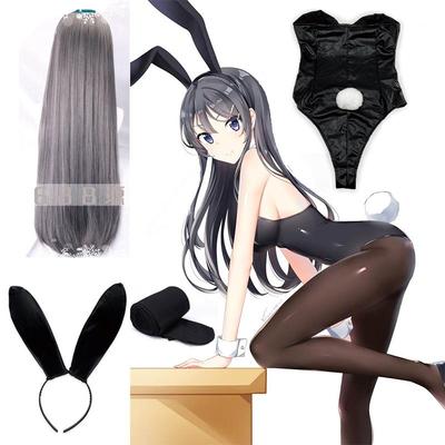 Sakurajima Mai Bunny Anime Cosplay Costume Black Sexy Cute Jumpsuit Halloween Role Play Rabbit Suit Wig Shoes Clothes Size M/XL