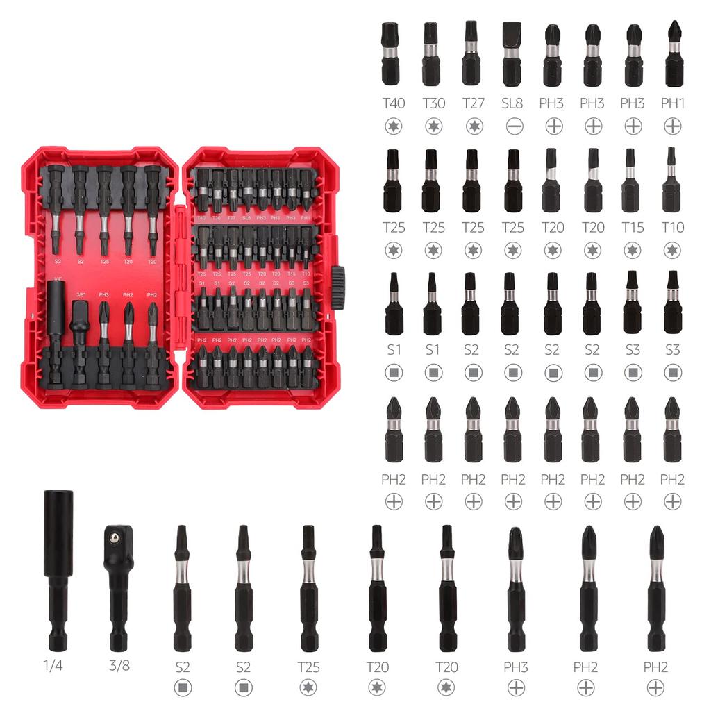 Amazon Basic Impact Driver Bit Set, Phillips, Torx, Slotted, One Size, 42 Pieces