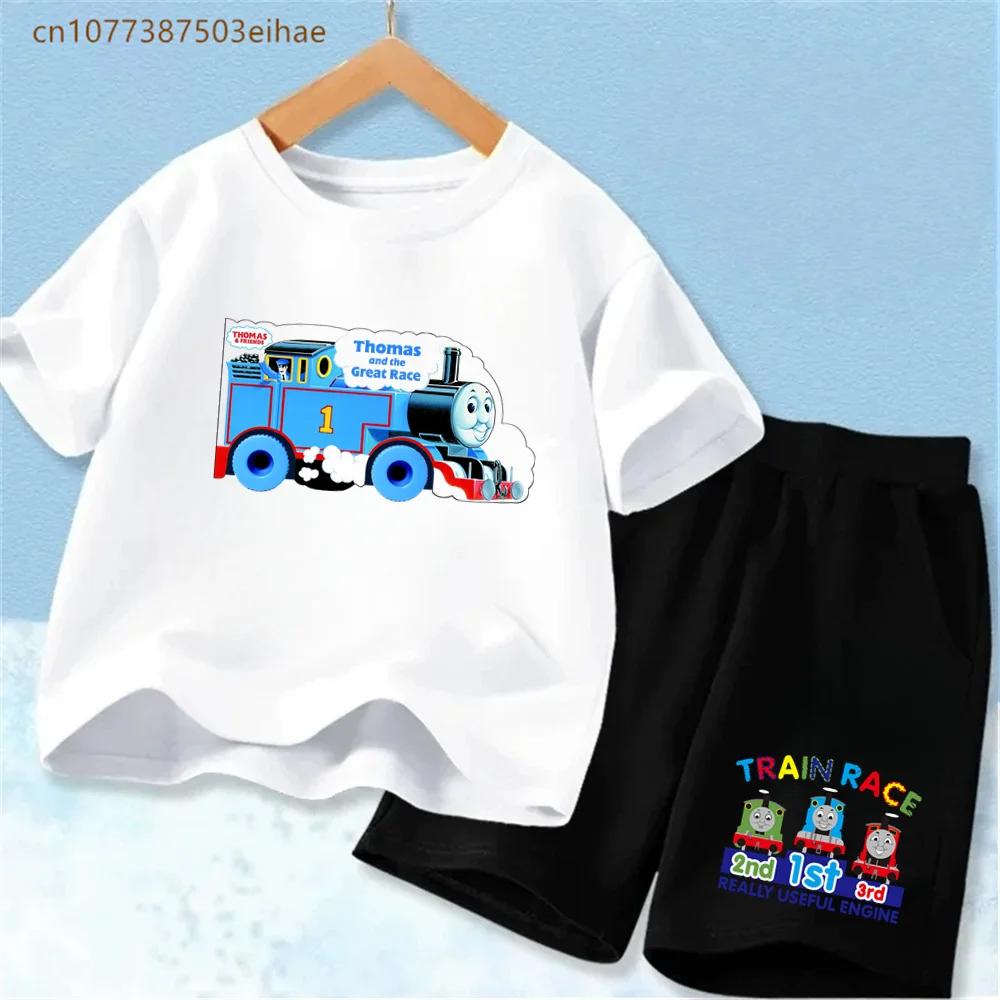 Thomas Train Children's Suit Soft Pure Polyester Tee with Vivid Train Design And Loose Shorts Cool Summer Outdoor Play Wear for Boy