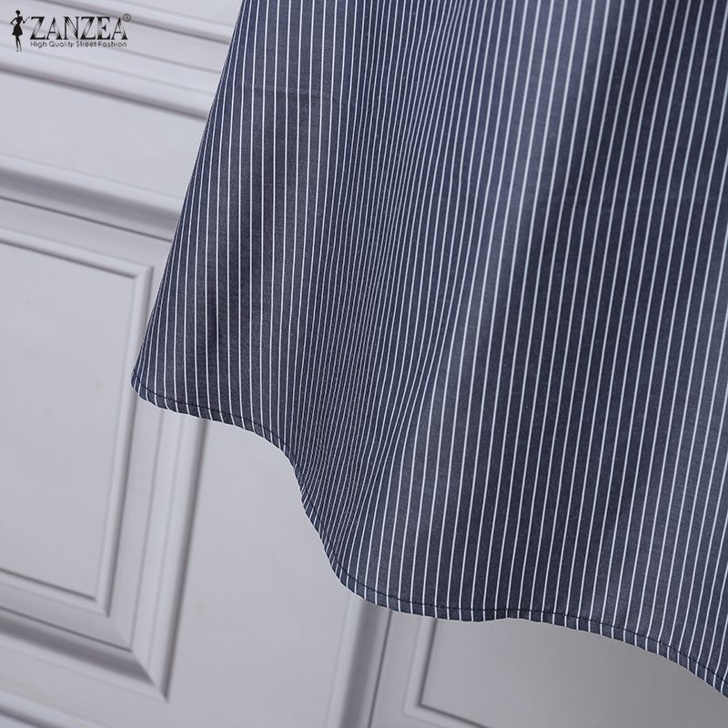 ZANZEA Women Casual Round Neck Short Sleeve Stripe Splice Dress