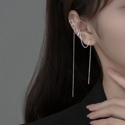 Skinny Face, Long Earphones, Ear Bone Clips, Women Wear Two Personality, Simple Temperament, Slightly Inlaid With Stars, Moon Earrings