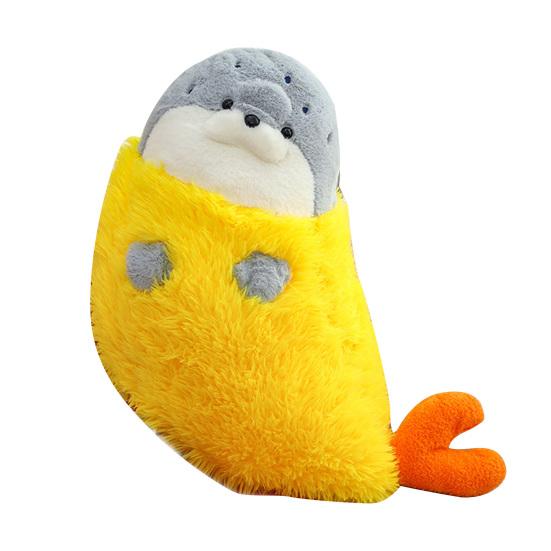 Fried Shrimp Seal Plush Pillow 70/90cm Soft Stuffed Hugging Doll with Invisible Zipper Cute Decorative Cushion Toy for Kids
