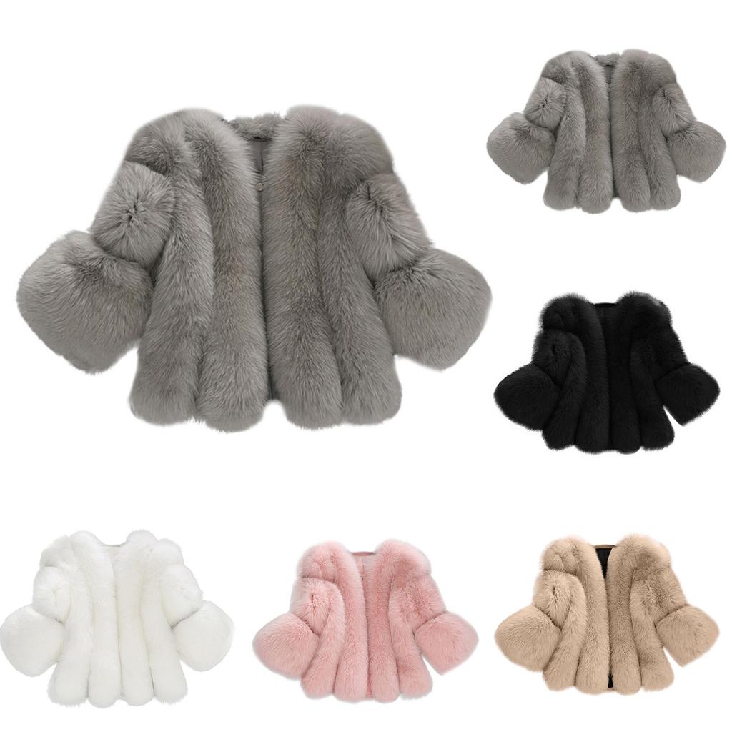 Womens Fashion Long Sleeve Jackets Short Stitching Button Faux- Warm Casual Coat Outwear