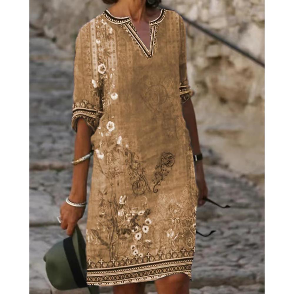 Women's Sexy V-neck T Shirt Dress Summer Women's Top Short Sleeve Dress Women's Slim Midi Dress Beach Skirt Printed Dress Casual KTY