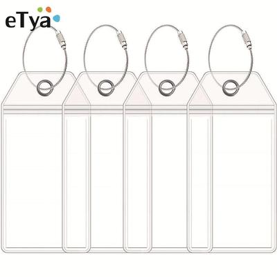 Resealable Waterproof Clear Ship Ticket Card Sleeve Keyring with Steel Wire Cable Loop Travel Luggage Cruise Tags Holder Pouch