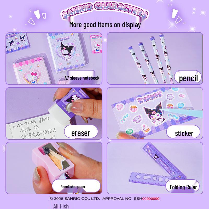 Sanrio Kuromi Roztomilá sada psacích potřeb s tužkami: Přenosný dárkový balíček pro návrat do školy.