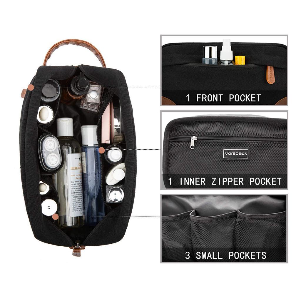 Vintage Waterproof Travel Toiletry Bag – Large-Capacity Canvas & PU Leather Dopp Kit for Men & Women