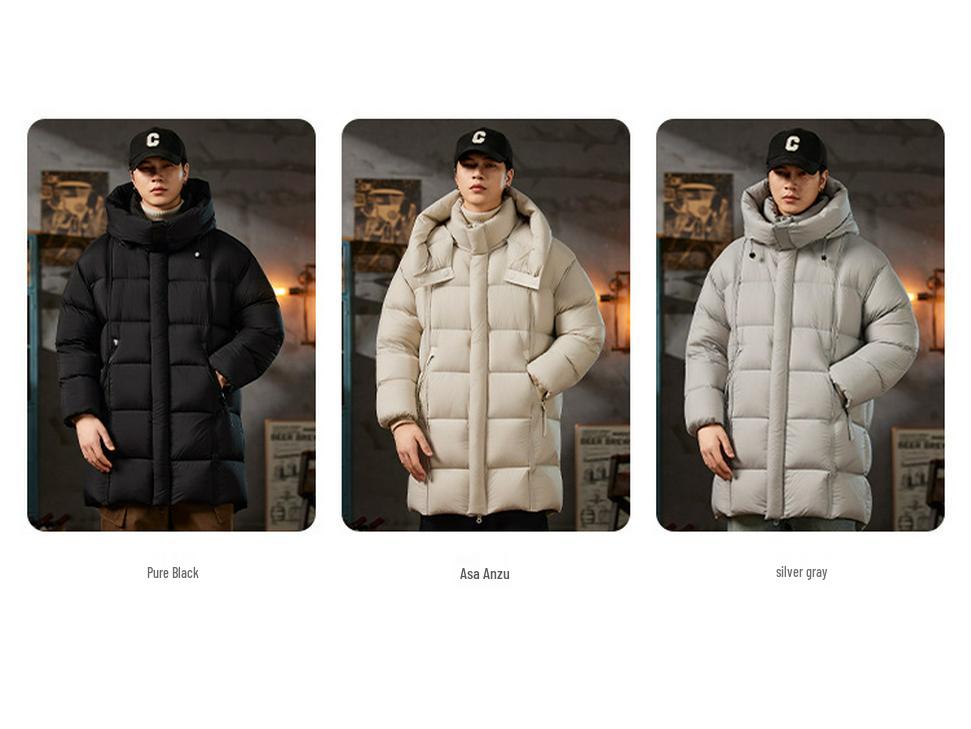 Men's Trendy Winter Hooded Down Jacket: Warm, Thickened, Mid-Length Coat with Stand Collar.