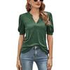 Summer Women's Casual V-Neck Solid Color Puff Sleeve Loose T-Shirt Top for Women European & American Crossborder Apparel