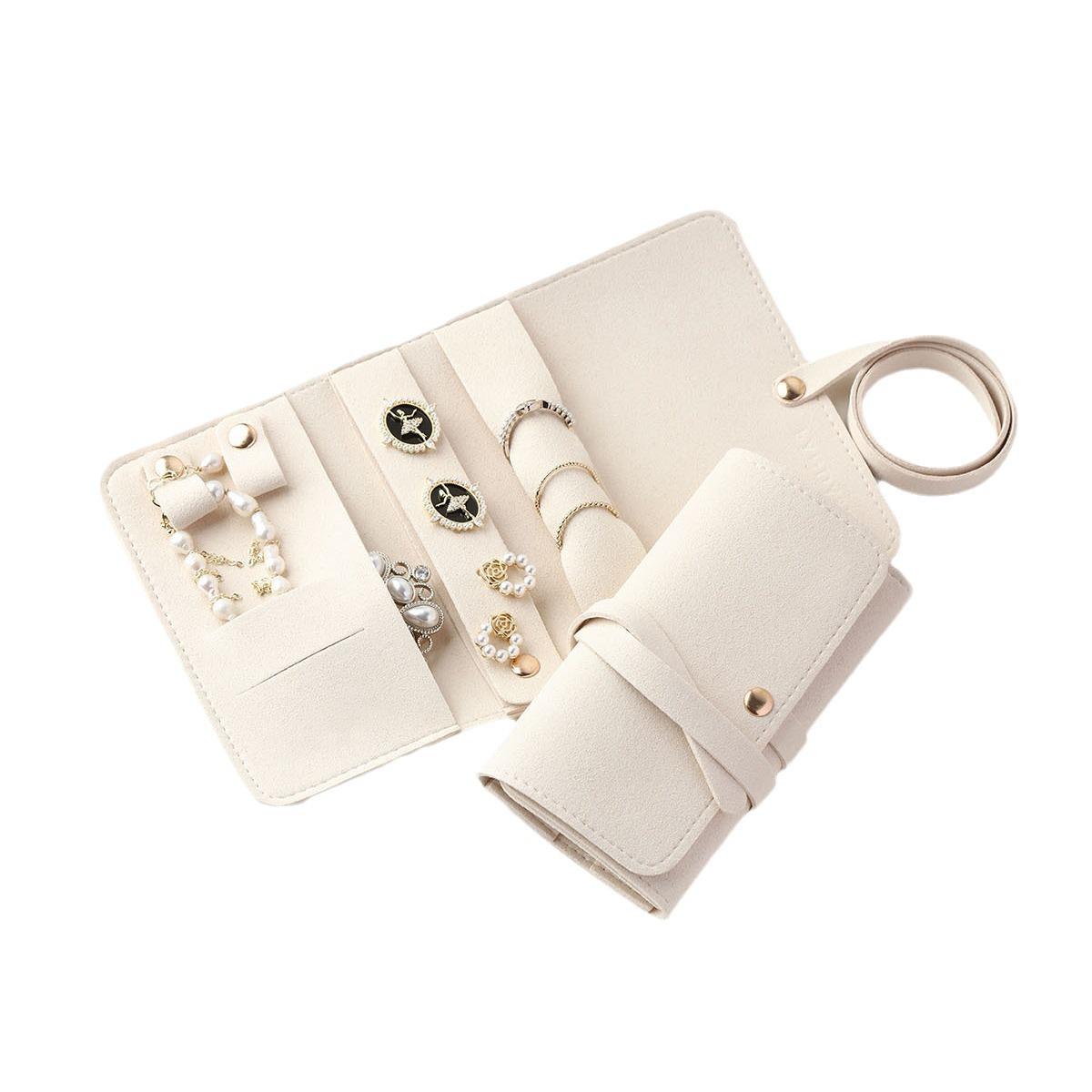 

Легкий органайзер для украшений в рулоне, водонепроницаемая складная дорожная сумка для хранения для женщин, девушек, ожерелий, колец, серег, браслетов белый