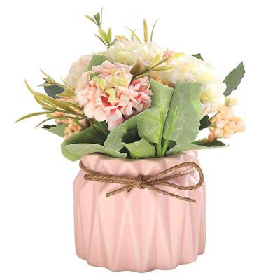Artificial Fake Potted Flowers Bouquet Hydrangea with Vase for Dining Table Decoration