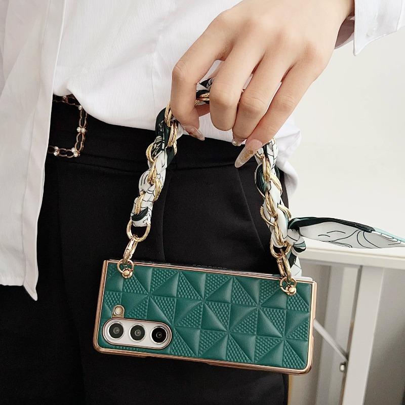 Wrist Strap Leather Phone Case for Samsung Galaxy Z Fold 6 5 4 Galaxy Fold6 Fold5 Fold4 Protective Shockproof Cover