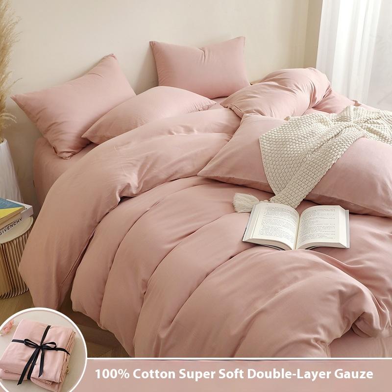 Pure Cotton Bedding Set Four-piece Skin-friendly, Breathable and Comfortable Washed Sheets Quilt Covers Pillowcases