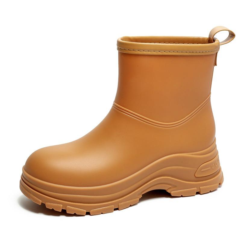 

Short rain shoes thick-soled women s rubber shoes outdoor wear non-slip water boots thickened water shoes velvet short rain boots fashion 41 коричневый