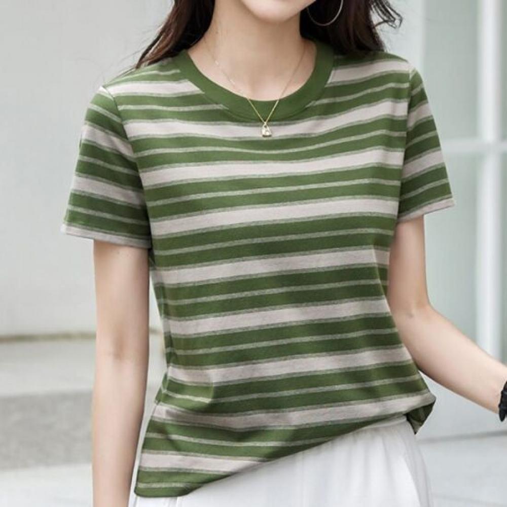 Navava Women Basic STripe Round Neck ShorT Sleeve T shirT nT3348