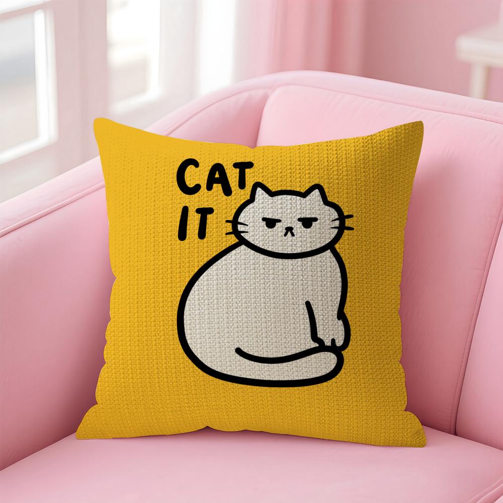 Cartoon Cute Creativity Cushion Cover Natural Linen Organic Fabric DoubleSided Printing Sofa Home Decor Gift Pillow Case