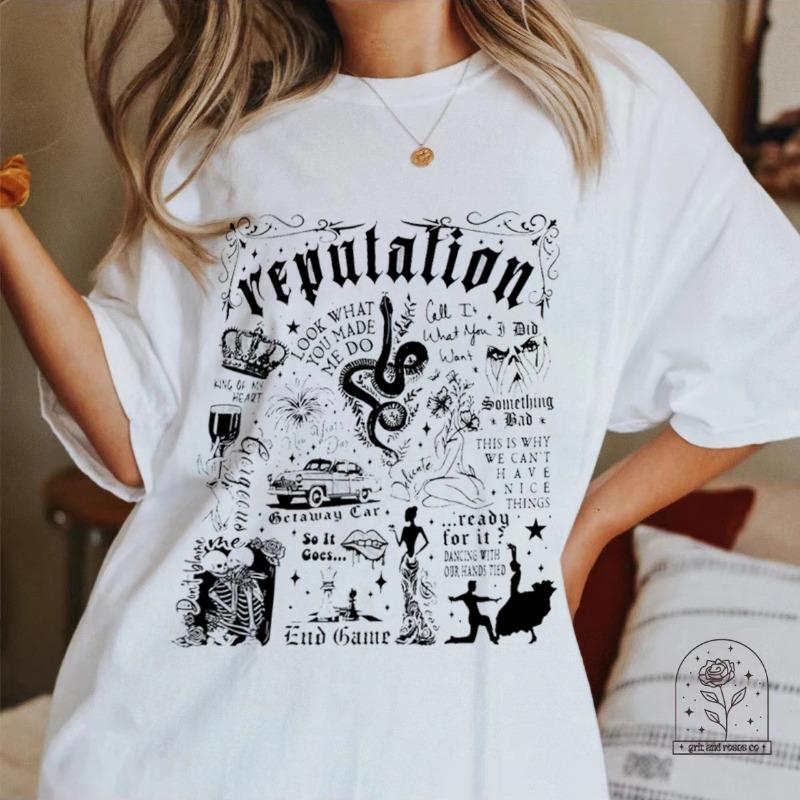 Vintage Style 90s Clothing Vintage Reputation Magic Snake Print Taylor Album Shirt Women's Harajuku Pattern Short Sleeve Shirt