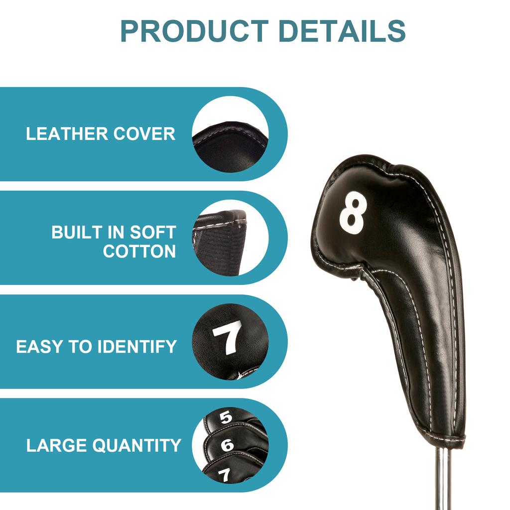 10Pcs Golfs Head Cover, Thick Synthetic PU Leathers Golfs Iron Head Cover with Big Number for Long Neck Golfs Club Head