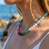 Boho Colorful Natural Stone Beads Necklace for Women, Waterproof Stainless Steel Fashion Clavicle Chain, Aesthetic Y2K Jewelry