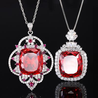 Jewelry Copper Bottom Gold Plated Simulation Orange Red Zirconium Fertilizer Rectangular 20 * 23 Pendant Necklace Jewelry