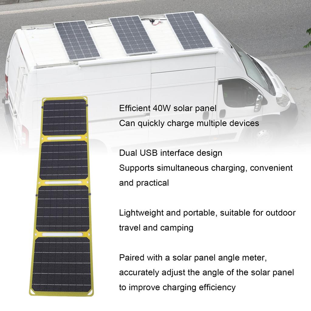 40W Foldable Solar Panel Double USB Water Resistant ETFE Foldable Solar Panel with Angle Finder for Outdoor Travel
