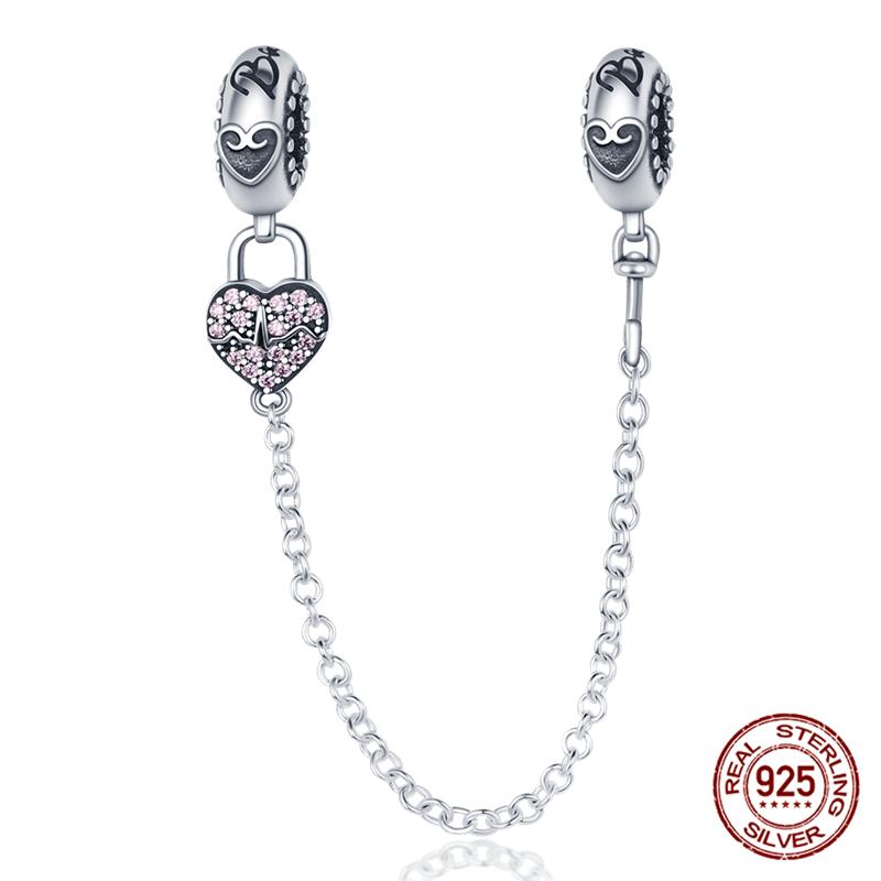 Chaîne de sécurité Argent Sterling 925 Nouveau 100% Argent Sterling 925 Floral Chaîne de sécurité avec fermeture éclair pour femmes originales