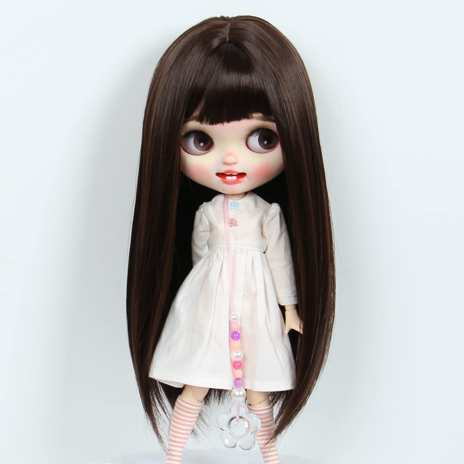 Linfairy 9-10 inch Doll Long Wig, Straight Long Hair (Dark Brown)