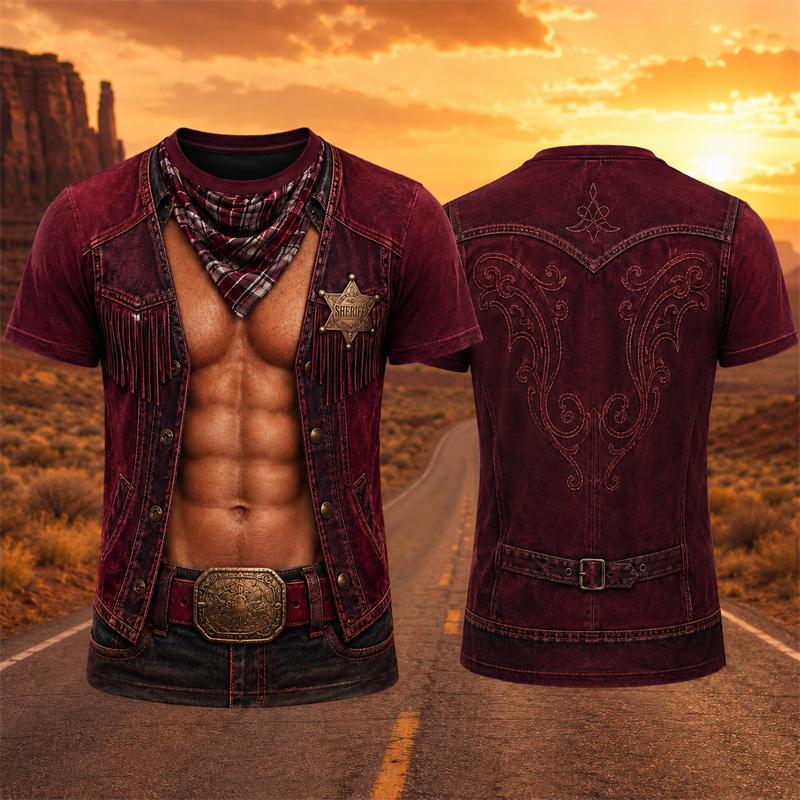 T-shirt d'été Rétro Motif Cowboy Faux Hommes Impression 3D Graphique Muscle Drôle Manches Courtes Cosplay Western Fête Décontracté Street Top