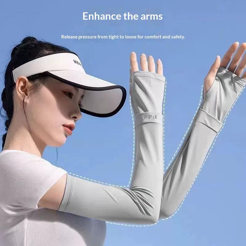 1Pair Unisex Ice Arm Sleeves Sunscreen Elastic Driving Gloves Outdoor Uv Protection Arm Cover Sleeves Lightweight Cool Muff