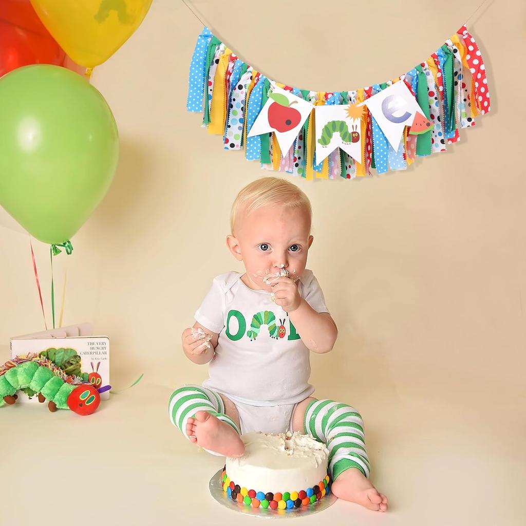 Caterpillar High Chair Banner - Very Hungry Caterpillar 1st Birthday Banner, Photo Backdrop for Baby's 1st Birthday Party Decorations