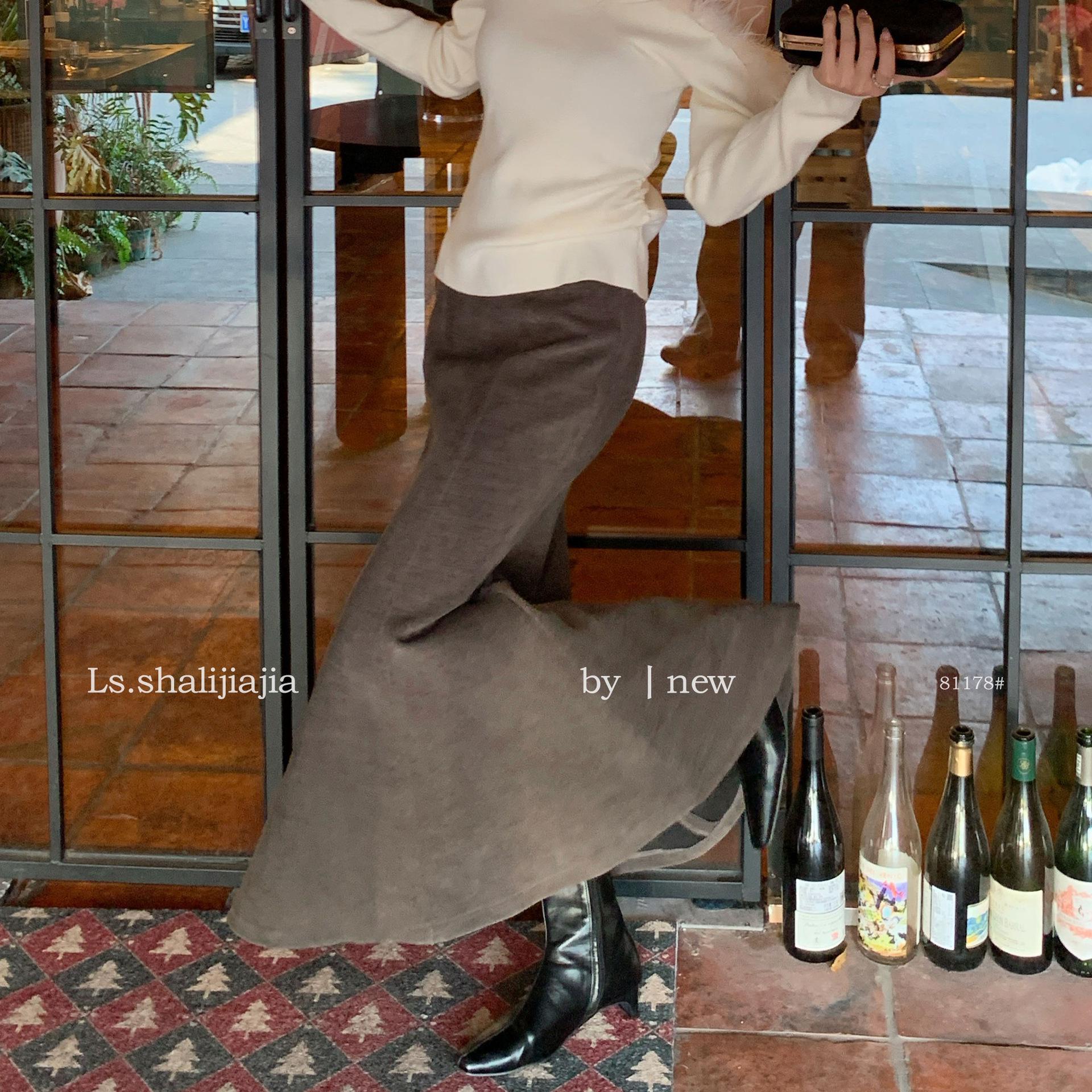 

LS Элегантная юбка миди осенне-зимнего сезона однотонной расцветки с завышенной талией и хвостом русалки - Длинная L серый