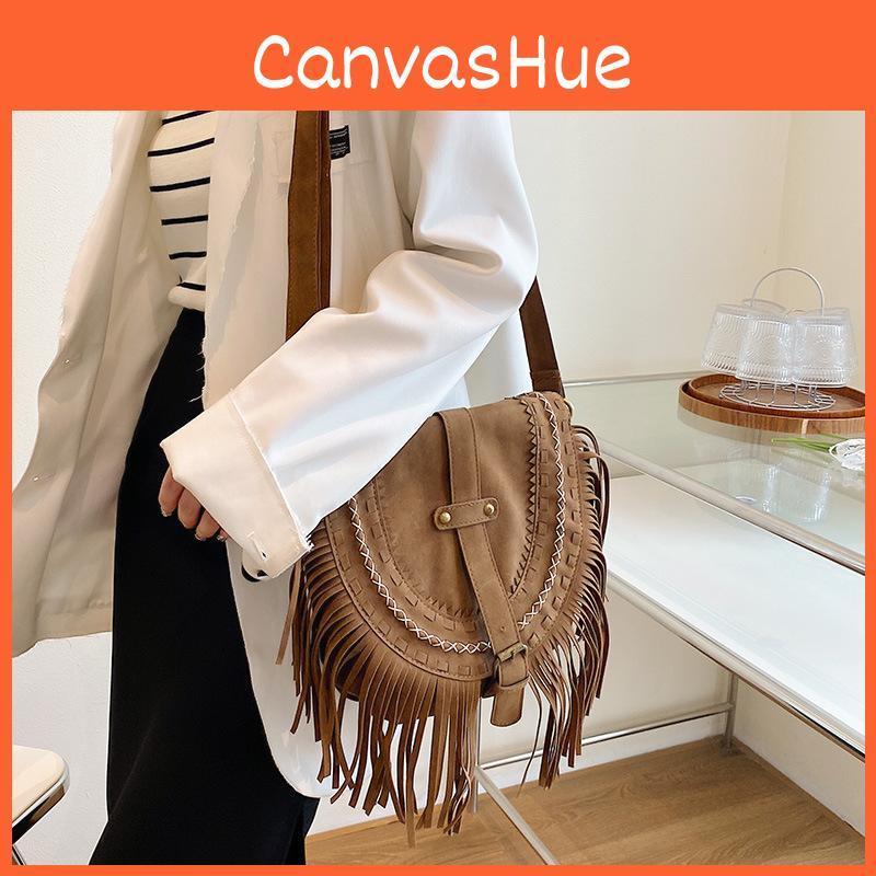 Vintage Suede Small Crossbody Bag With Tassel Details For Women Outings Casual