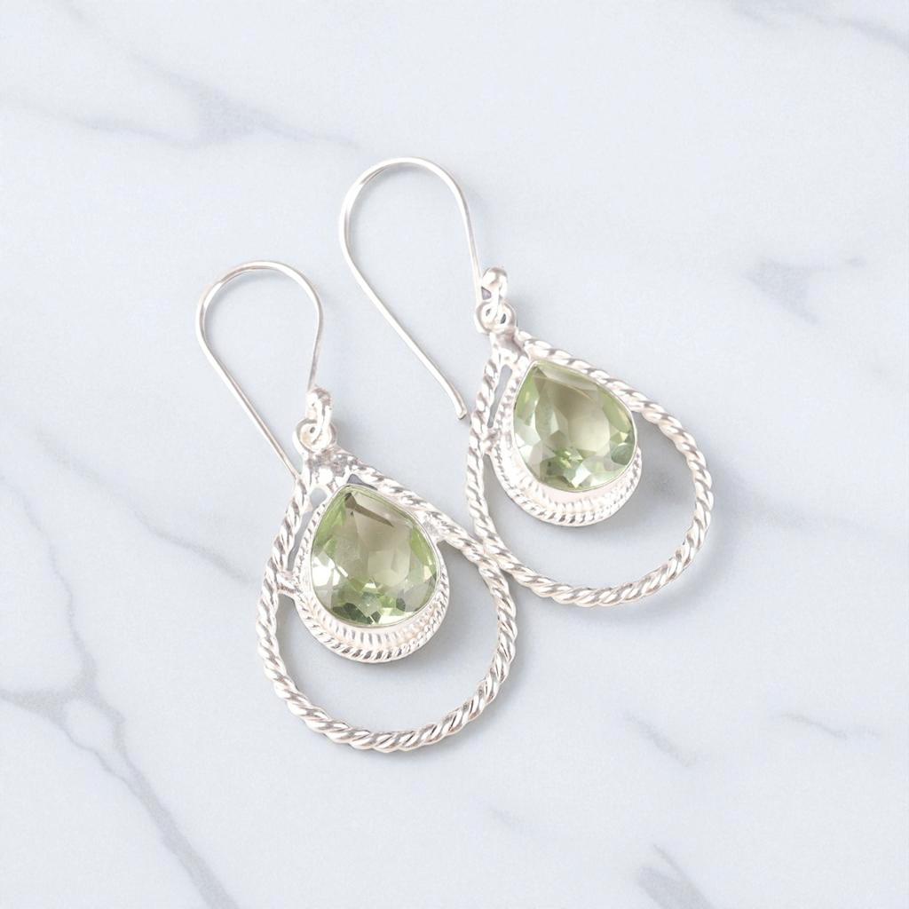 Green Amethyst Gemstone 925 Sterling Silver Jewelry Handmade Drop Earrings 1.70" EE-96-11