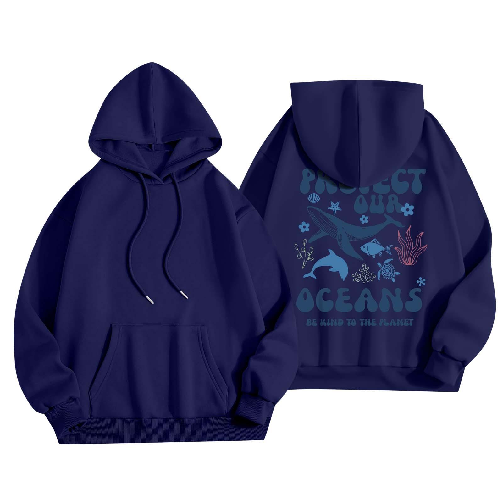 

Женская мода, женский легкий пуловер с длинными рукавами и карманами, толстовка с капюшоном в стиле консервативного стиля XL тёмно-синий