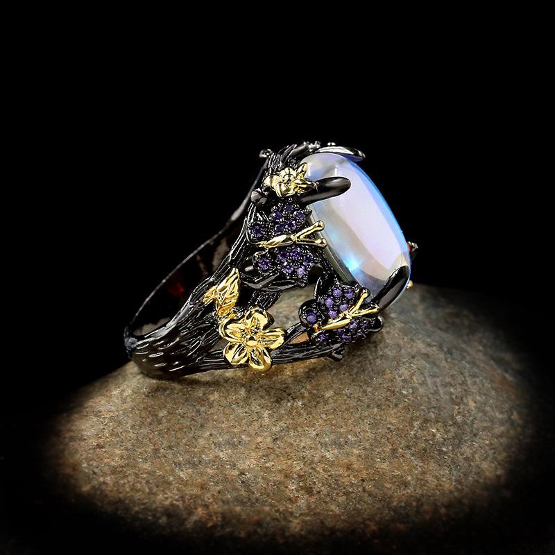 Silver Retro Exaggerated Full Zircon Antique Gift Personality Gem Ring Female Wedding Party Engagement Jewelry Anniversary