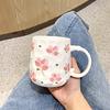 INS wind high-value flower mug with lid spoon household girl heart ceramic cup student breakfast milk cup