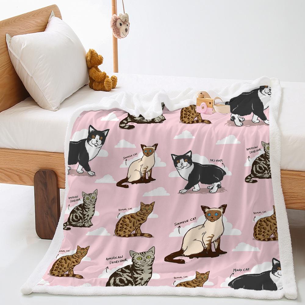 2D Digital Printing, Cartoon Cat Thickened Lamb Wool Crystal Fleece Love Blanket Blanket